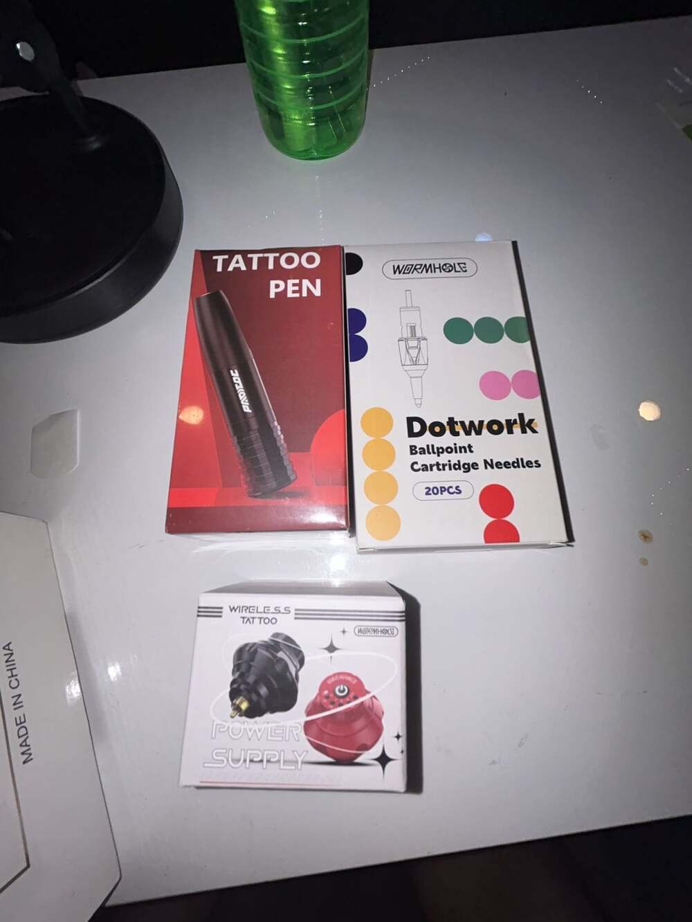 Wormhole Wireless Tattoo Pen Machine Kit with Power Supply and Dotwork Ballpoint